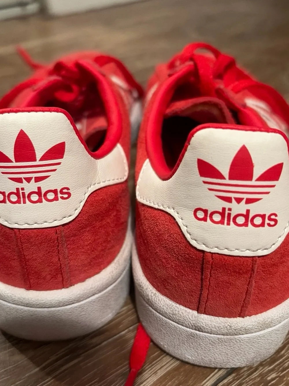 adidas Red Suede Campus Sneakers with White Stripes